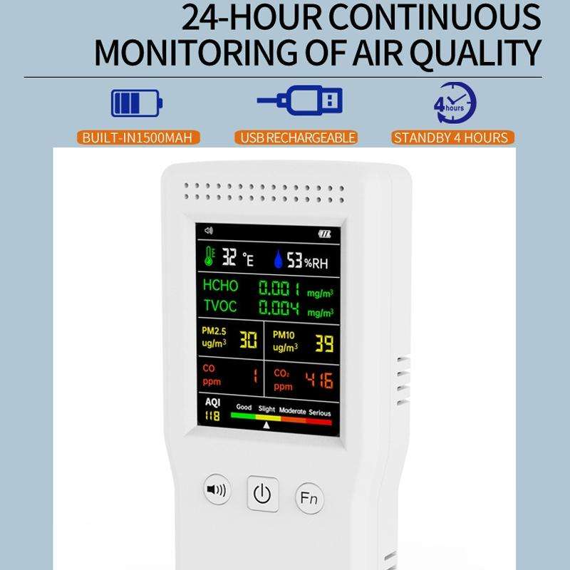 9 In 1 Air Quality Detector Handheld High Precision Formaldehyde Detector(White)