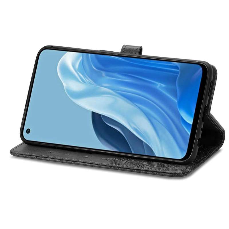 For OPPO Reno7 4G Mandala Flower Embossed Horizontal Flip Leather Phone Case(Black)