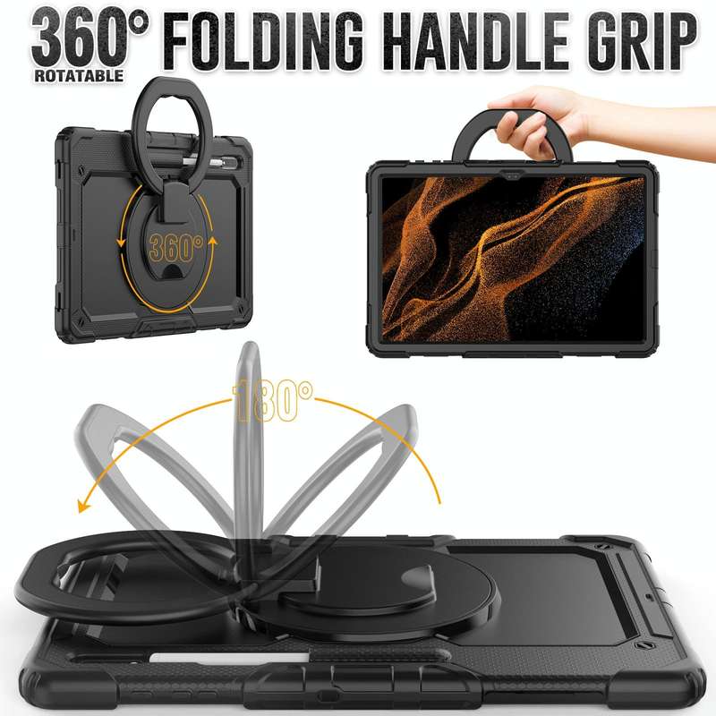 For Samsung Galaxy Tab S8 Ultra Bracelet Holder Silicone + PC Tablet Case(Black)