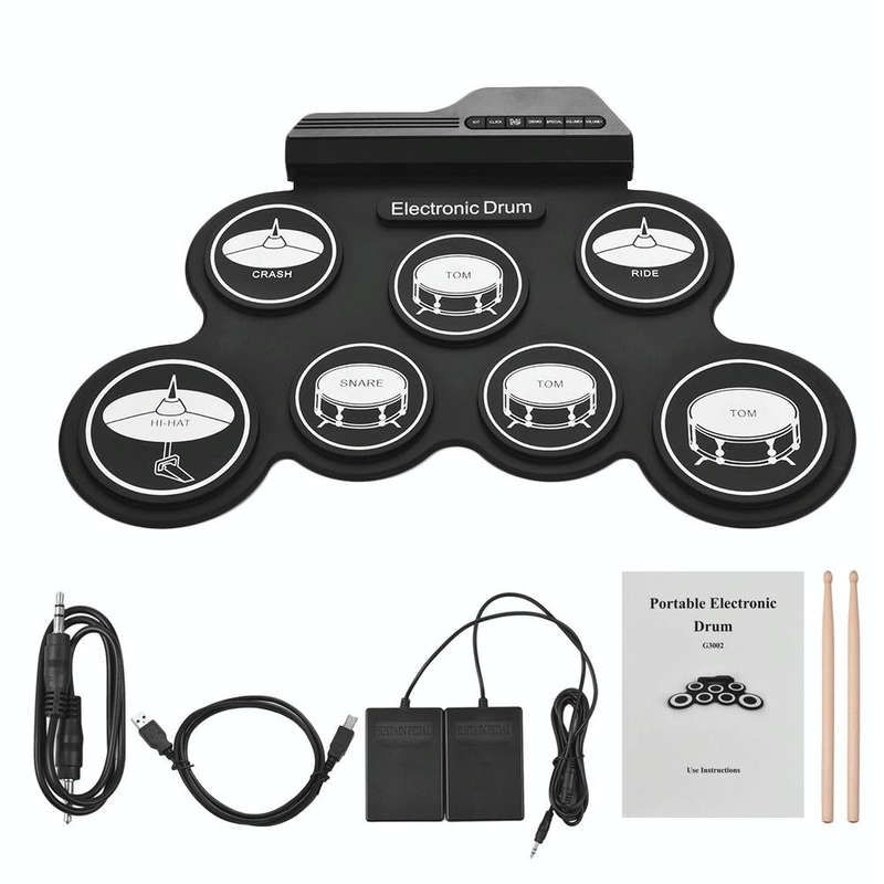Portable Silicone Hand Roll USB Electronic Drum, Black Icon Version