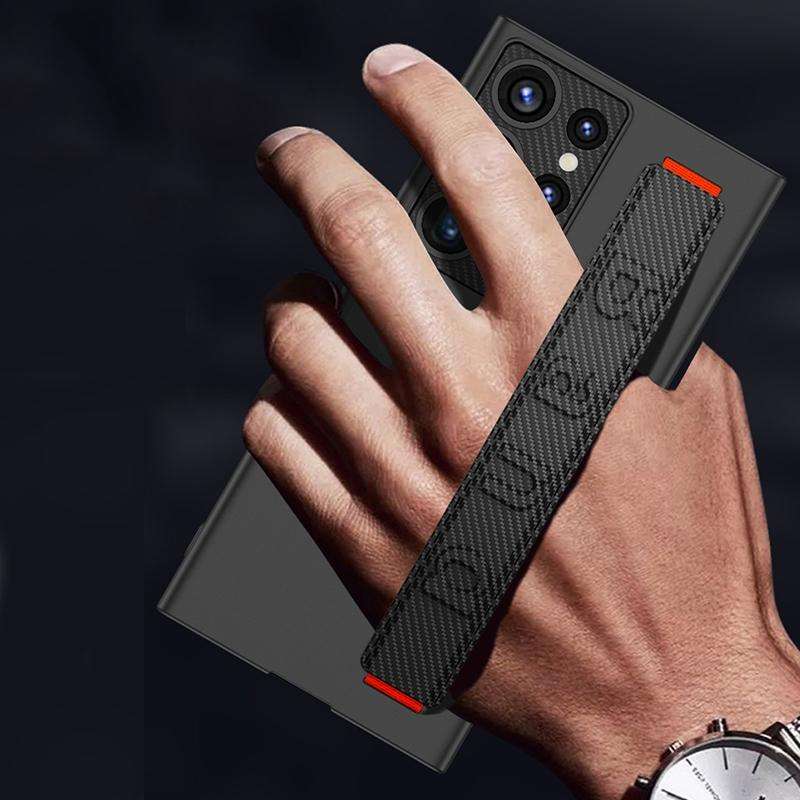 For Samsung Galaxy S23 Ultra 5G GKK Ultra-thin Wristband Shockproof Phone Case with Holder(Black)