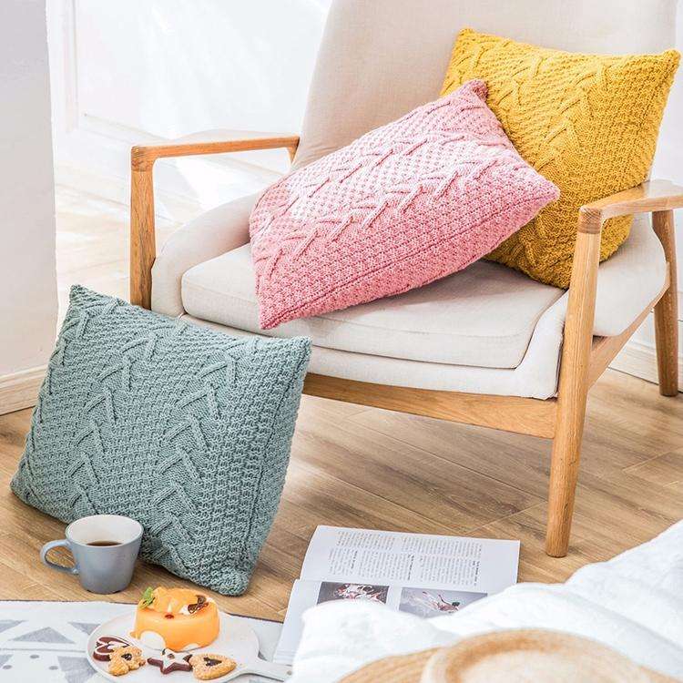 Home Wool Knitted Pillowcase, Colour: Lake Green, Size: 45 x 45 cm