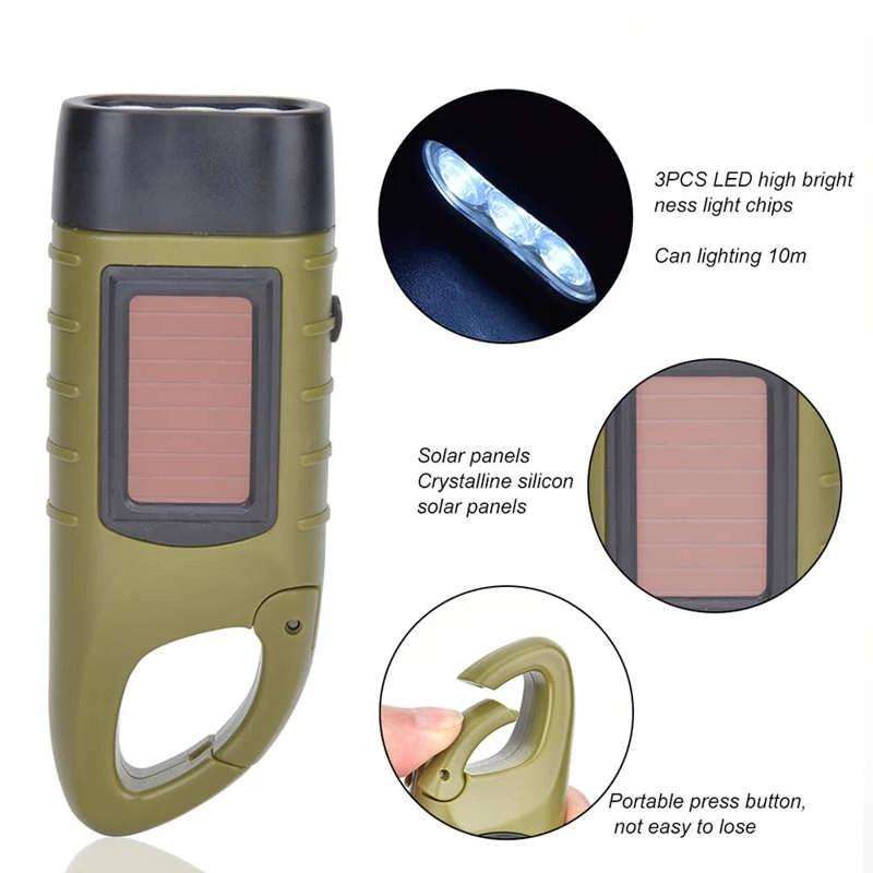 AOTU AT5503 Outdoor Solar Hand-Crank Power Emergency LED Flashlight(Army Green)