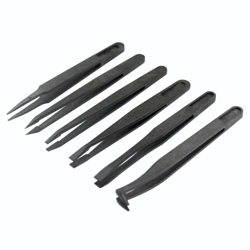 JF-S6in1 6 in 1 Anti-static Carbon Fiber Straight and Curved Tip Tweezers(Black)