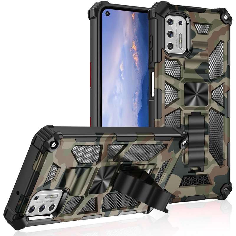 For Motorola Moto G Stylus (2021) Camouflage Armor Shockproof TPU + PC Magnetic Protective Case w...