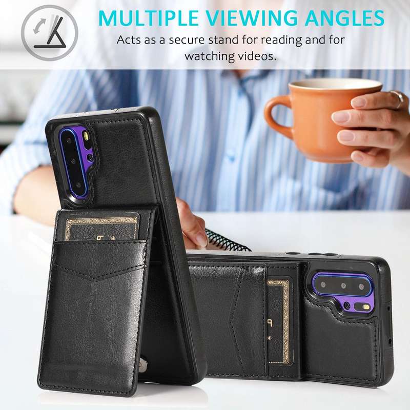 For Huawei P30 Pro Solid Color PC + TPU Protective Case with Holder & Card Slots(Black)