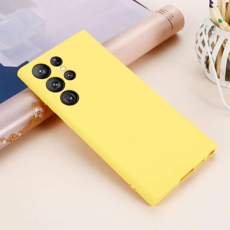 For Samsung Galaxy S23 Ultra 5G Pure Color Liquid Silicone Shockproof Full Coverage Phone Case(Ye...