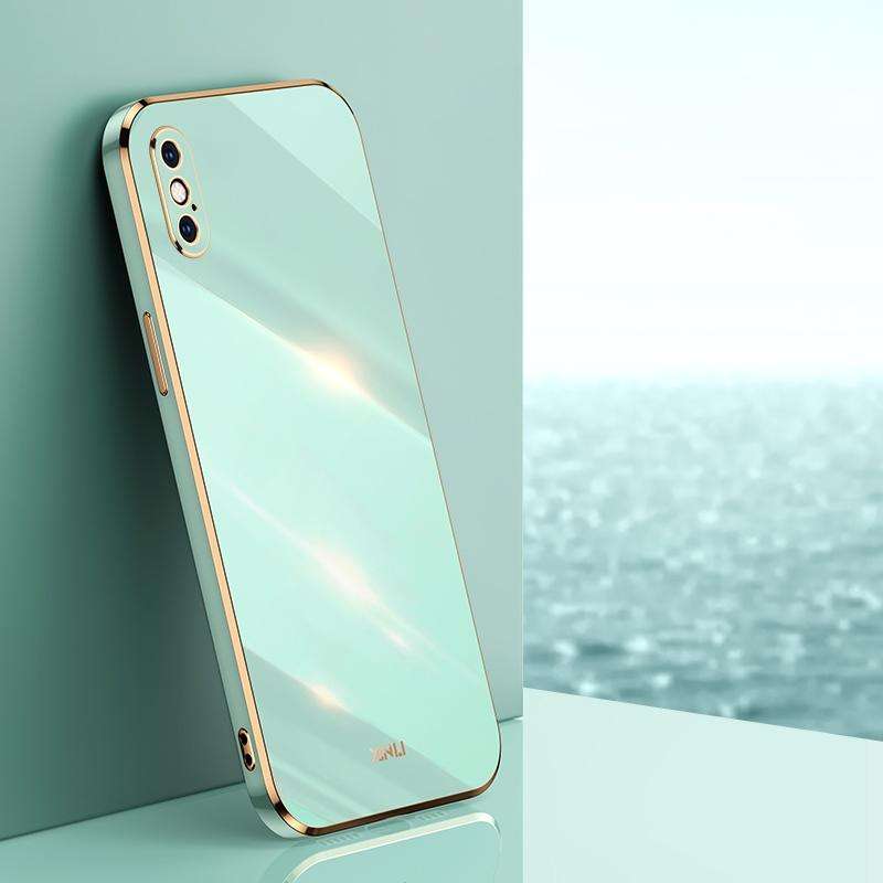 For iPhone X XINLI Straight 6D Plating Gold Edge TPU Shockproof Case(Mint Green)