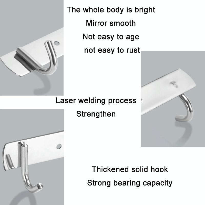 304 Stainless Steel No Punching Door Rear Coat Hook, Specification: 6 Hooks