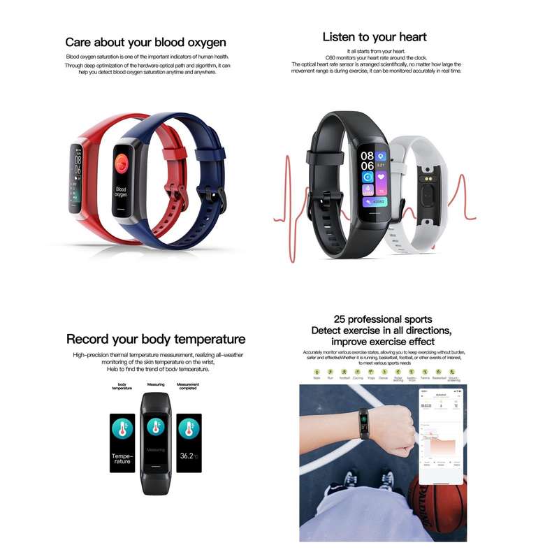 C60 IP67 Waterproof 1.1 inch Smart Fitness Band(Pink)