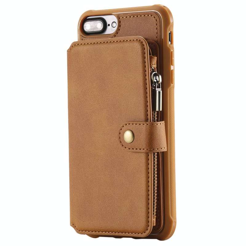 For iPhone 7 Plus / 8 Plus Zipper Shockproof Protective Case with Card Slots & Bracket & Photo Ho...