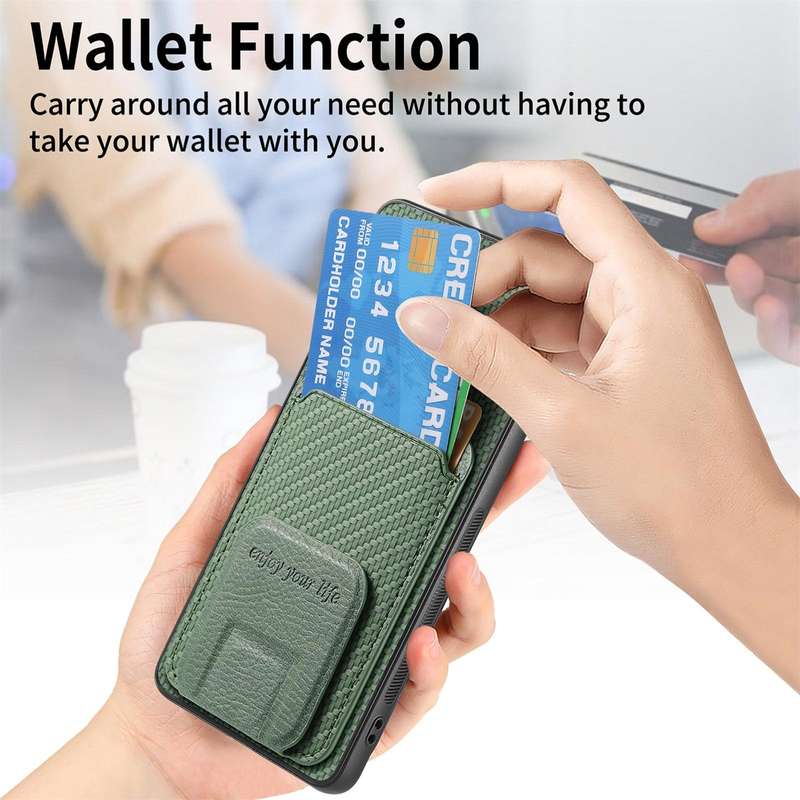 For Huawei Nova 9 SE Carbon Fiber Card Bag Fold Stand Phone Case(Green)