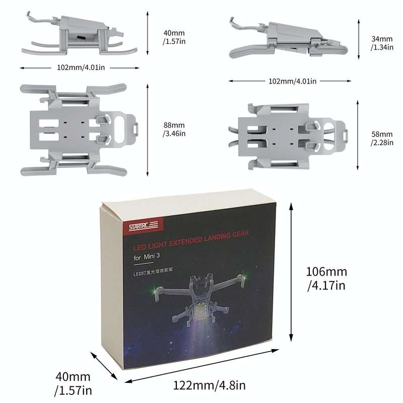 For DJI Mini 3 STARTRC LED Light Folding Anti-fall Heightened Landing Gear Training Rack (Grey)