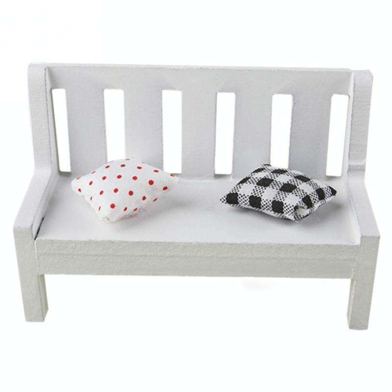 Mini Wooden Bench Dolls House Miniature Garden Dollhouse Furniture Accessory, Size:11*5*7 CM(White)