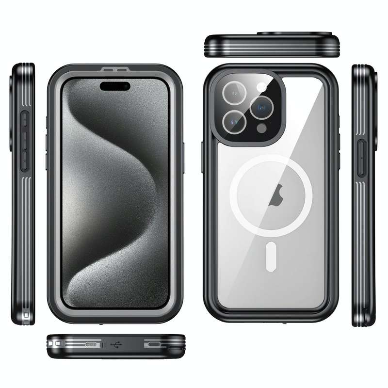 For iPhone 15 Pro Max IP68 Waterproof MagSafe Magnetic Phone Case(Black)