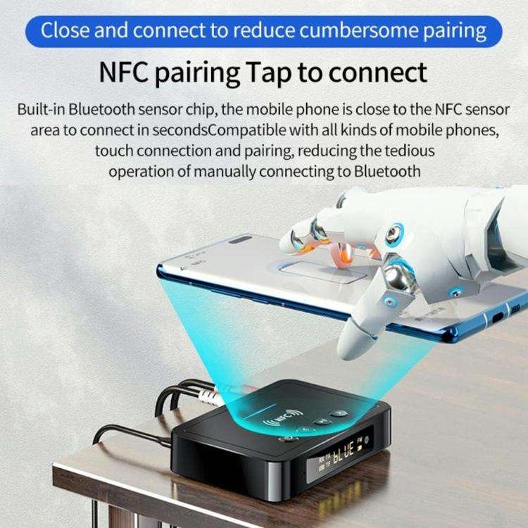 M6 NFC Bluetooth 5.0 Receiver & Transmitter & FM 3 In 1 Adapter(Black)