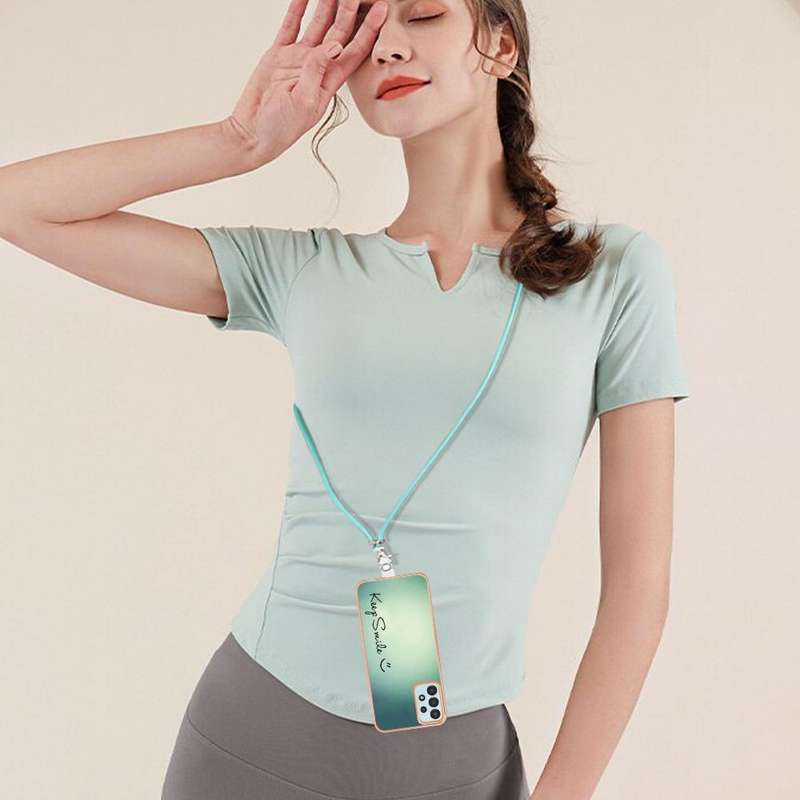 For Samsung Galaxy A34 5G Electroplating Dual-side IMD Phone Case with Lanyard(Smile)
