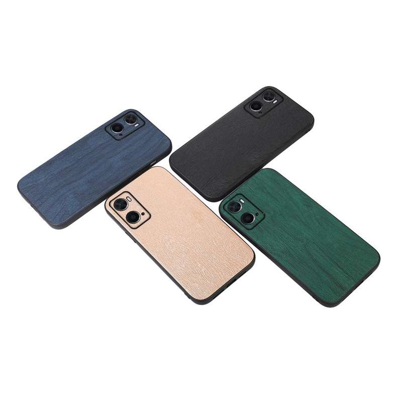 For OPPO A76 Wood Texture PU Phone Case(Blue)