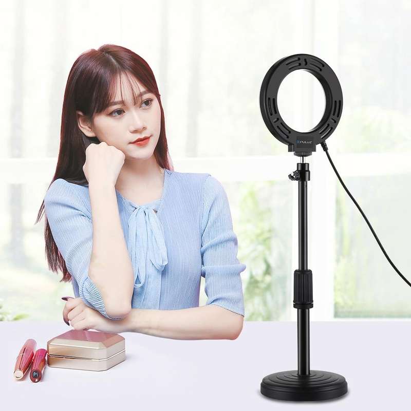 PULUZ Round Base Desktop Holder + 4.7 inch 12cm 3 Modes USB Dimmable LED Ring Vlogging Video Ligh...