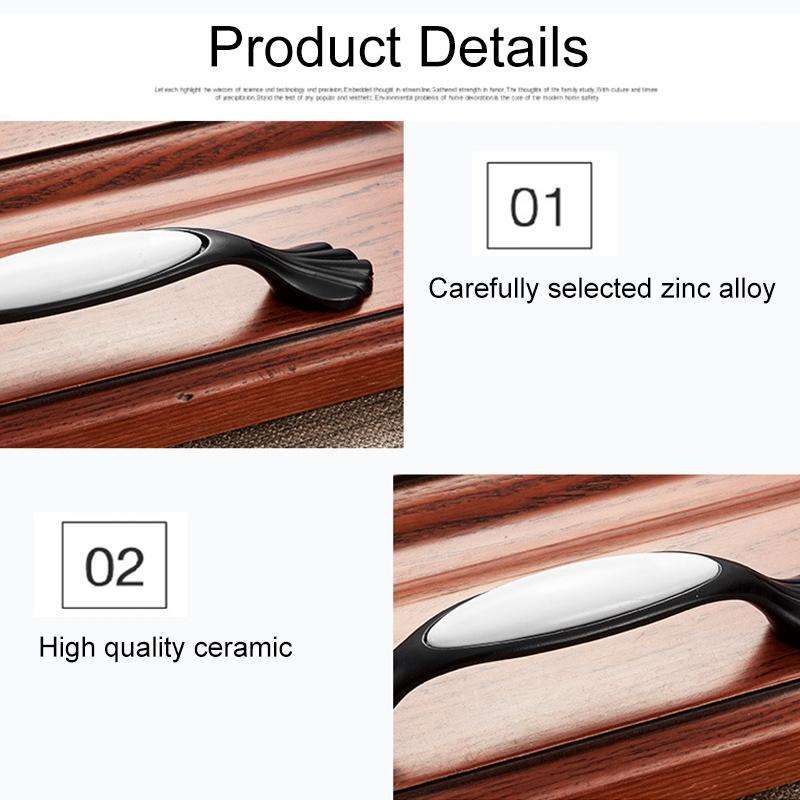 2 PCS 5003_128 Black and White Ceramic Closet Cabinet Handle Pitch: 128mm