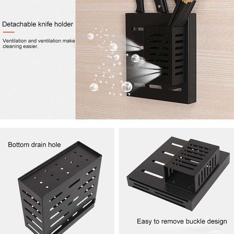 Stainless Steel Wall-mounted Kitchen Rack Hanging Seasoning Holder (Black)