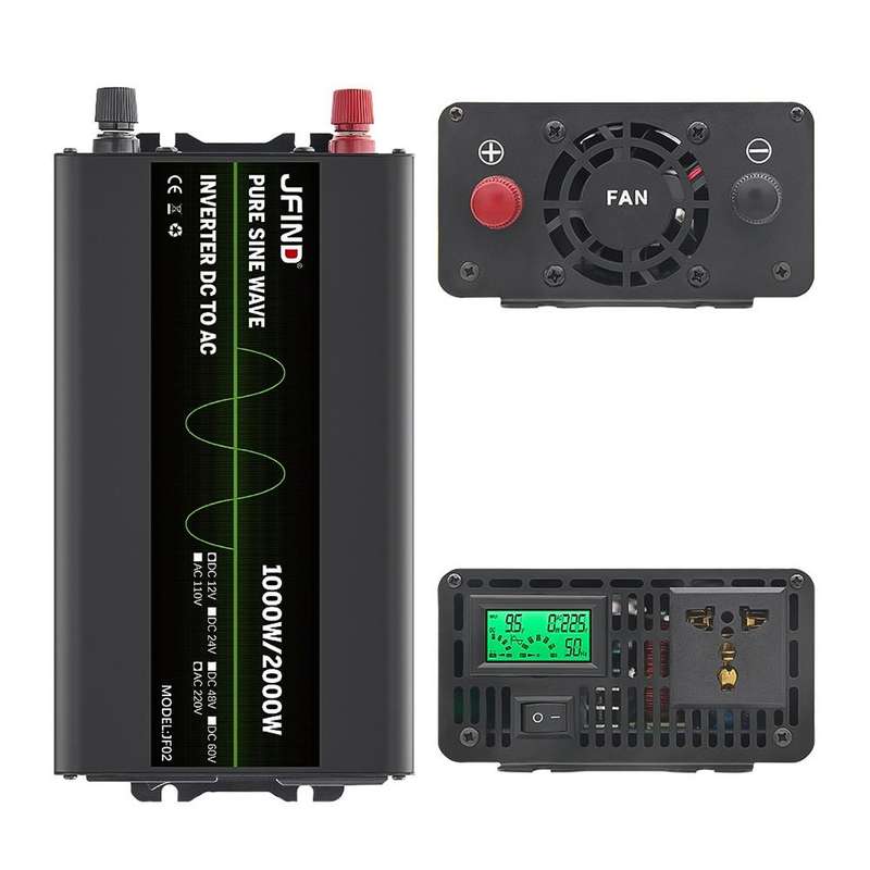 JFIND JF02 1000W 12V to 220V Pure Sine Wave Power Inverter, Universal Plug