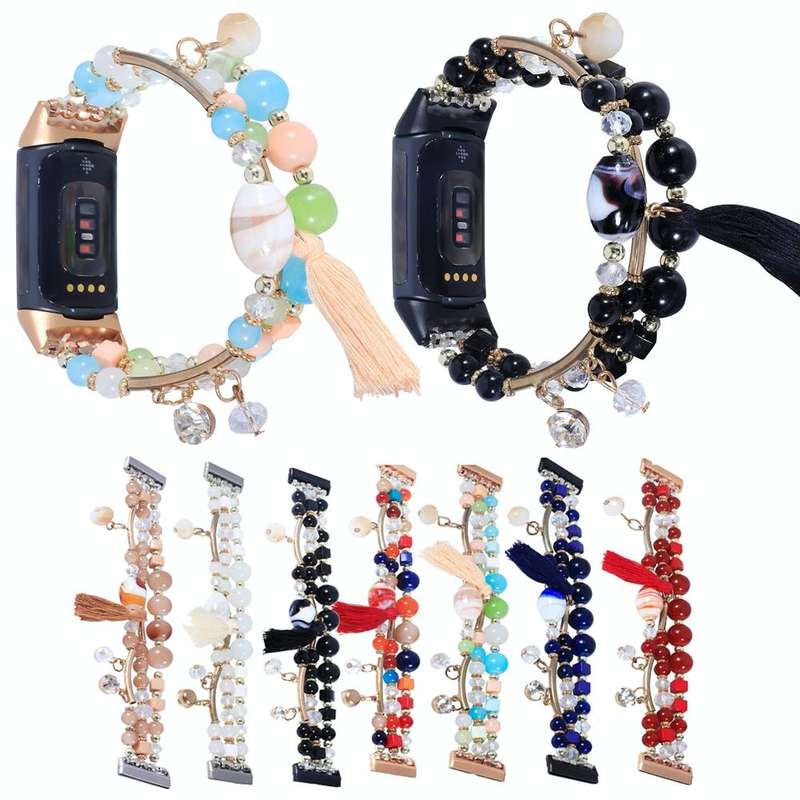 For Fitbit Charge 5 Round Bead Chain Watch Band(Blue)