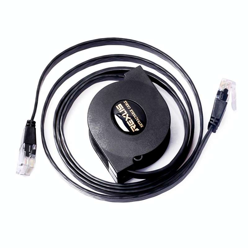REXLIS 2m CAT6 Retractable Flat RJ45 Ethernet Network LAN Cable(Black)