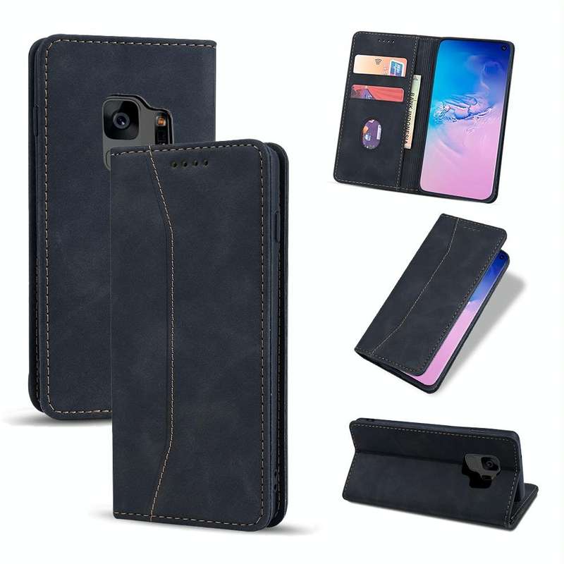 For Samsung Galaxy S9 Skin-feel Calfskin Texture Magnetic Dual-Fold Horizontal Flip Leather Case ...