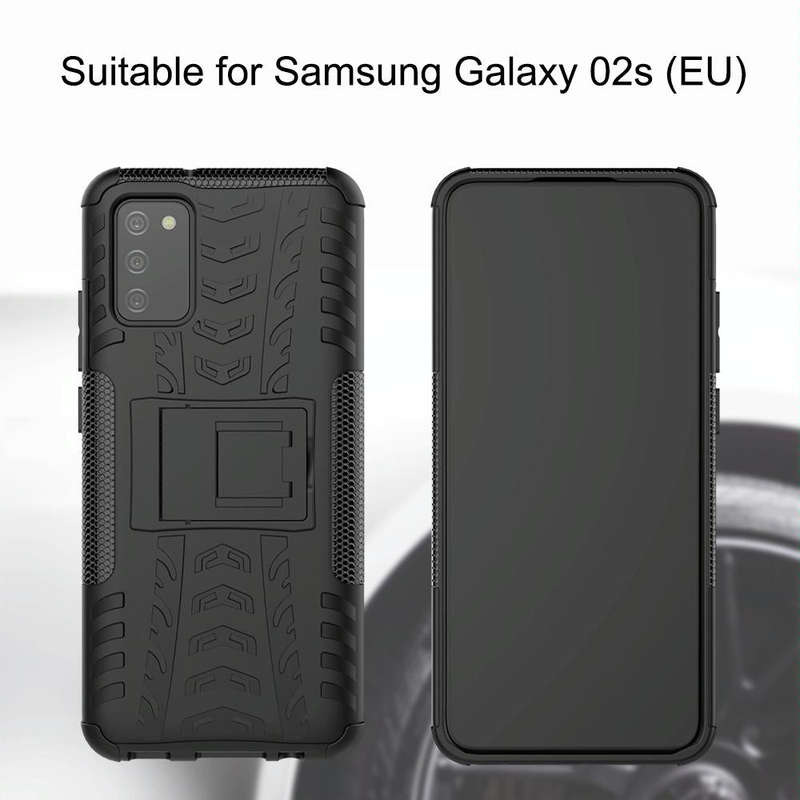 For Samsung Galaxy A02s (EU Version) Tire Texture Shockproof TPU+PC Protective Case with Holder(P...