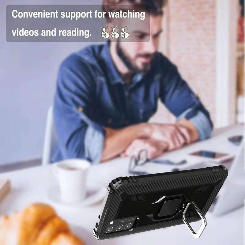 For Huawei P40 Carbon Fiber Protective Case with 360 Degree Rotating Ring Holder(Black)