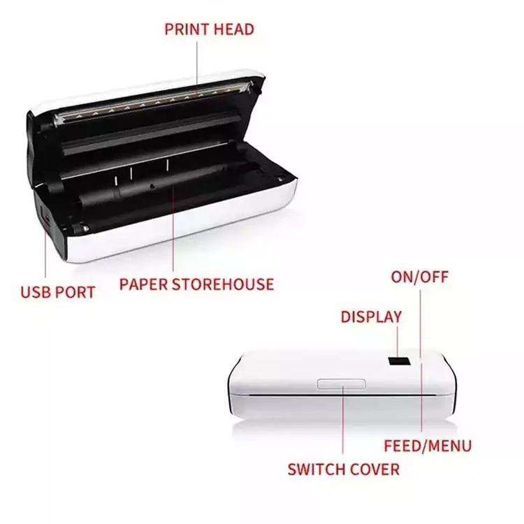 A4 Inkless Printer Home Mini Mobile Phone Bluetooth Job Thermal Printer With 50pcs Paper