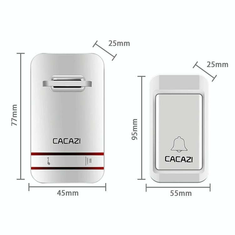 CACAZI V027G One Button Three Receivers Self-Powered Wireless Home Kinetic Electronic Doorbell, U...