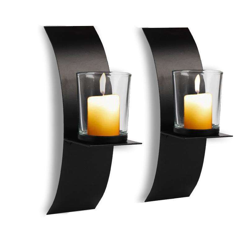 2 PCS BS2001 Three-Dimensional Arc Wall Hanging Iron Candlestick Wall Decoration(Black)