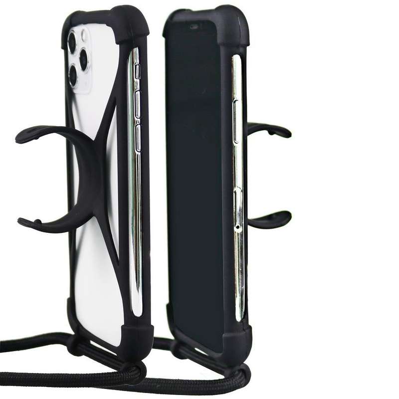 Universal Cell Phone Silicone Lanyard Strap Case With Detachable Neckstrap(Black)