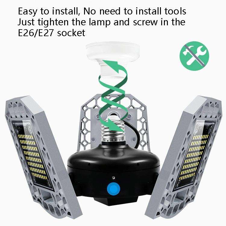 60W LED Industrial Mining Light Waterproof Light Sensor Folding Tri-Leaf Garage Lamp(White Light)