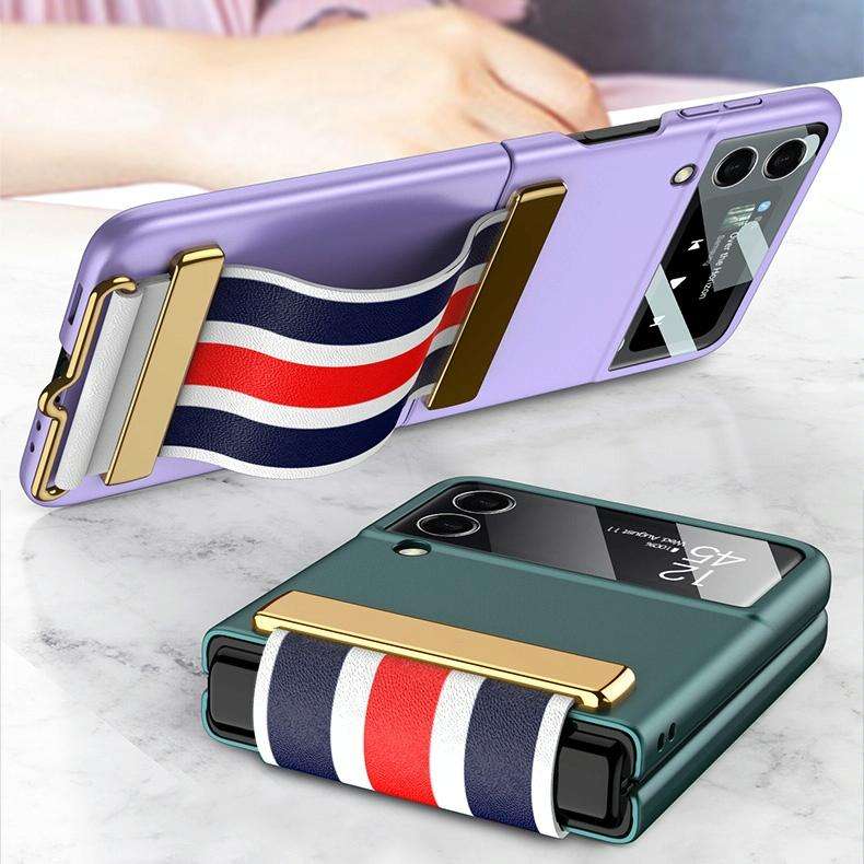 For Samsung Galaxy Z Flip3 5G GKK Ultra-thin Full Phone Flip Case with Color Wristband(Black)