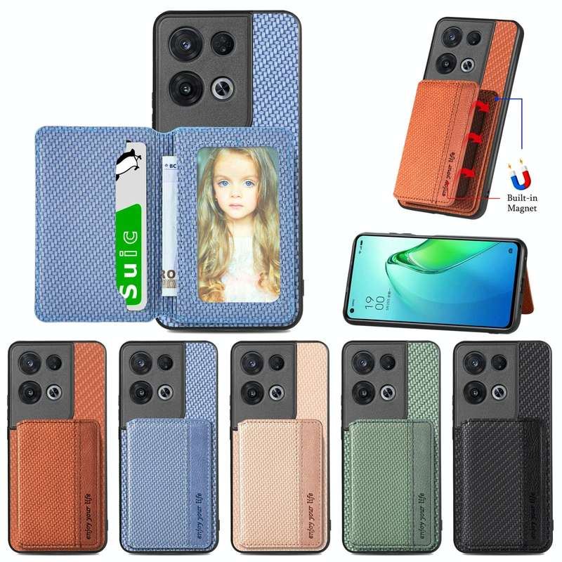 For OPPO Reno 8 Pro Carbon Fiber Magnetic Card Bag Phone Case(Green)