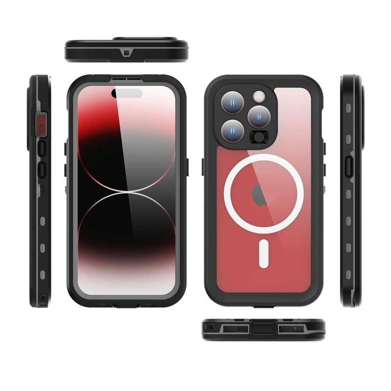 For iPhone 15 Pro Max RedPepper IP68 Waterproof MagSafe Phone Case(Black)
