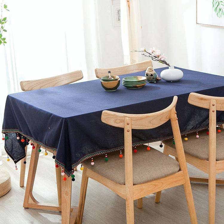 New Fashion European Ethnic Style Colorful Ball Tassel Cotton Tablecloth