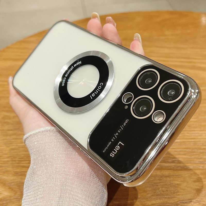 For iPhone 15 Pro Max Large Window Magsafe Electroplating TPU Phone Case(Transparent)