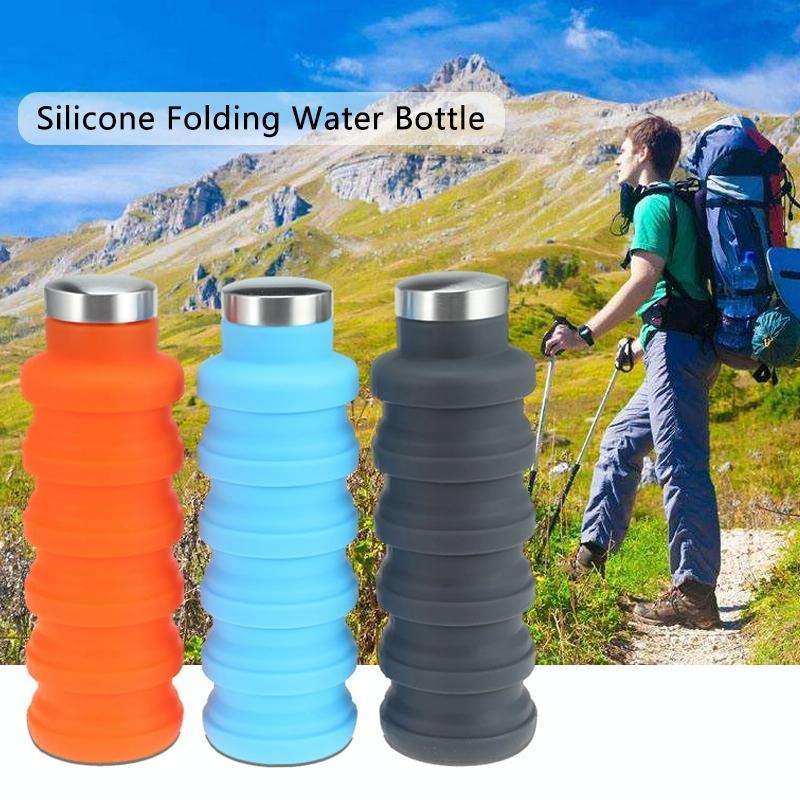 Portable Silicone Water Bottle Retractable Folding Coffee Bottle Outdoor Travel Drinking Sport Dr...
