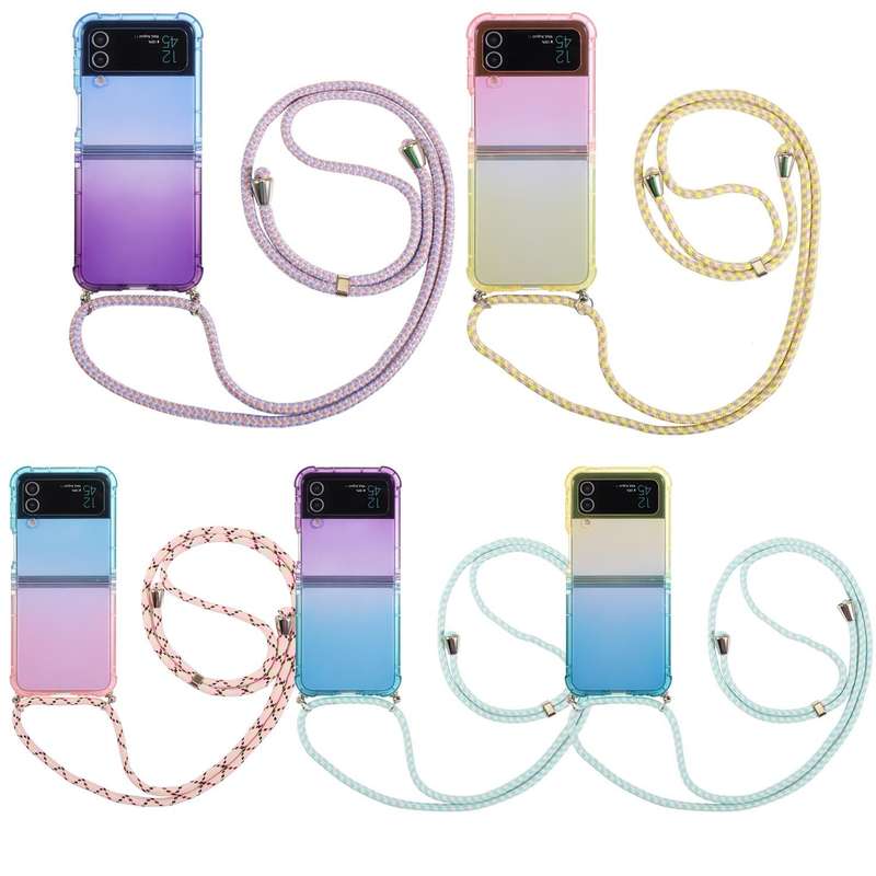 For Samsung Galaxy Z Flip4 5G Gradient Color Shockproof Phone Case with Lanyard(Gradient Purple B...