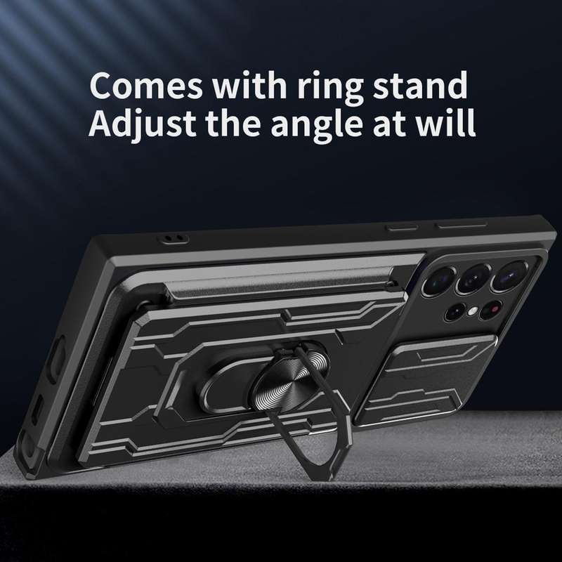 For Samsung Galaxy S23 Ultra 5G Sliding Camshield TPU+PC Phone Case with Card Slot(Black)