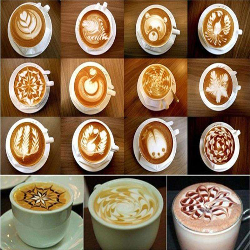 32 PCS Coffee Stencil Filter Coffee Maker Cappuccino Mold Templates Strew Flowers Pad Spray Art B...
