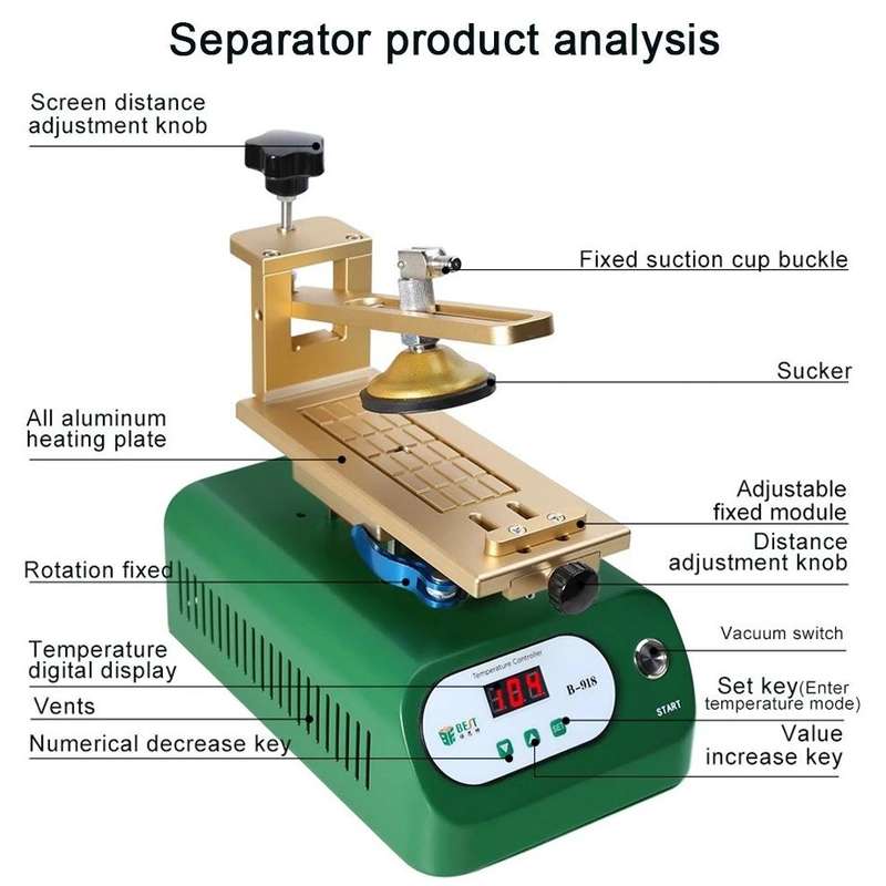 BEST B-918A 7 inch 110V Vacuum Pump LCD Screen Rotary Heating Platform Separator, US Plug