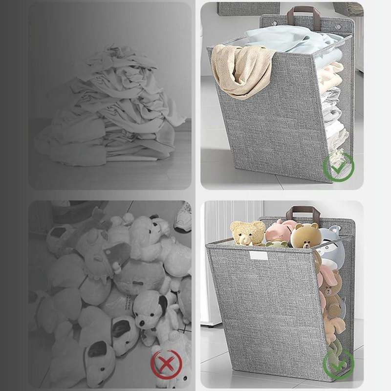 Foldable Hanging Laundry Basket Dirty Clothes Organiser with Lid, Color: Beige 45 x 35 x 10cm