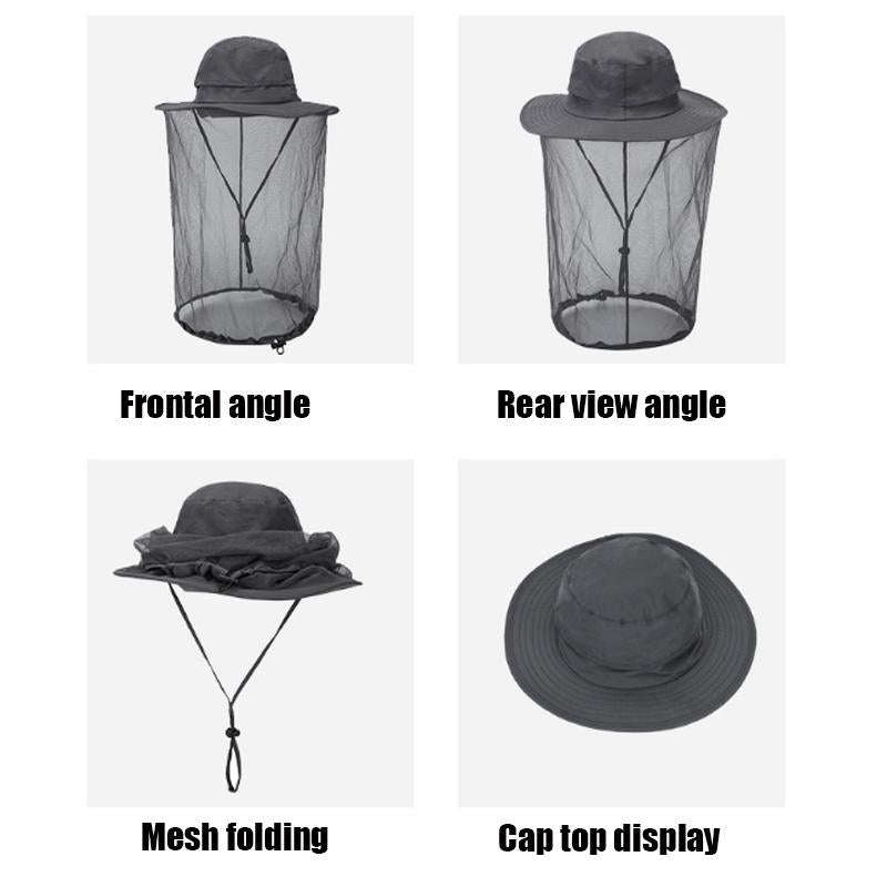 Summer Outdoor Sports Anti-mosquito Net Sun Hat Fisherman Hat, Size:L(Black)