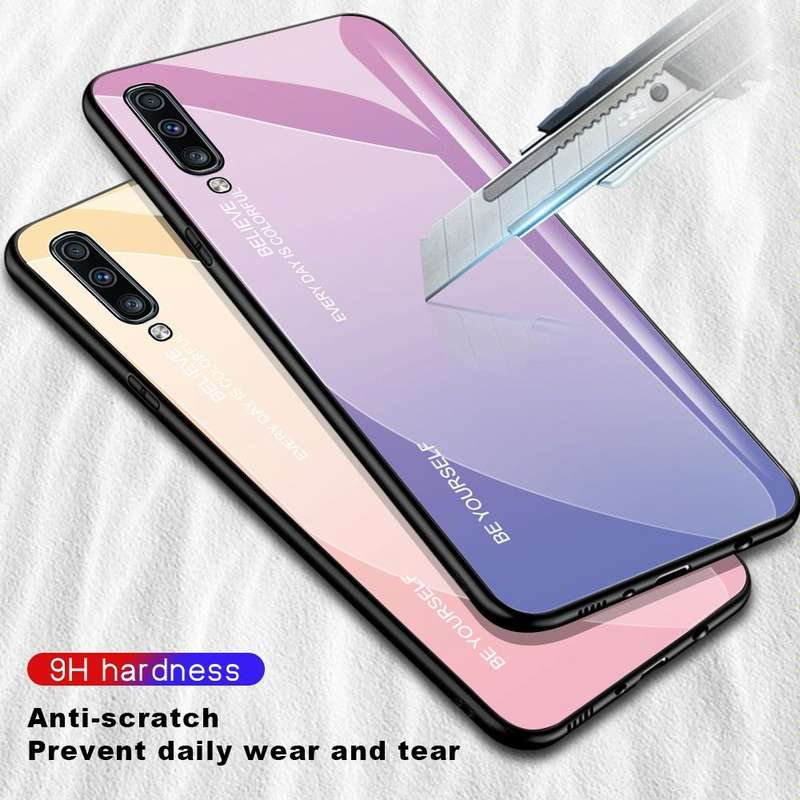 For Galaxy A70 Gradient Color Glass Case(Red Blue)