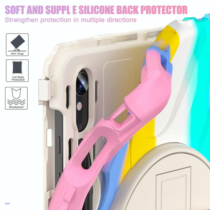 For Samsung Galaxy Tab S9 / S8 / S7 Rotary Handle Grab TPU + PC Tablet Case(Colorful Pink)